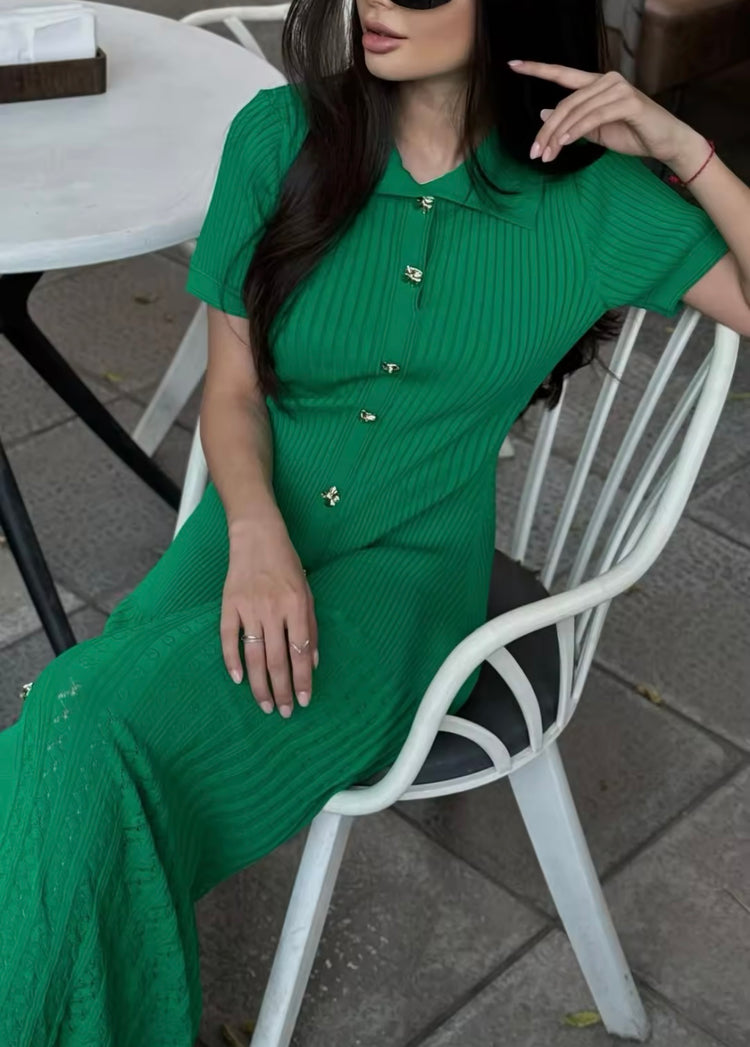 Emerald Ribbed Button-up Dress